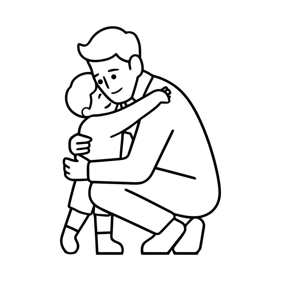 Line Art Illustration of Dad Hugging Son vector