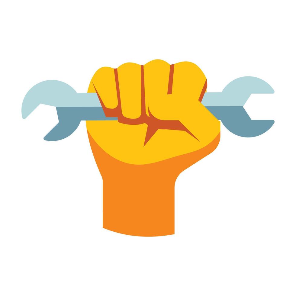 hand hold wrench badge labor day vector