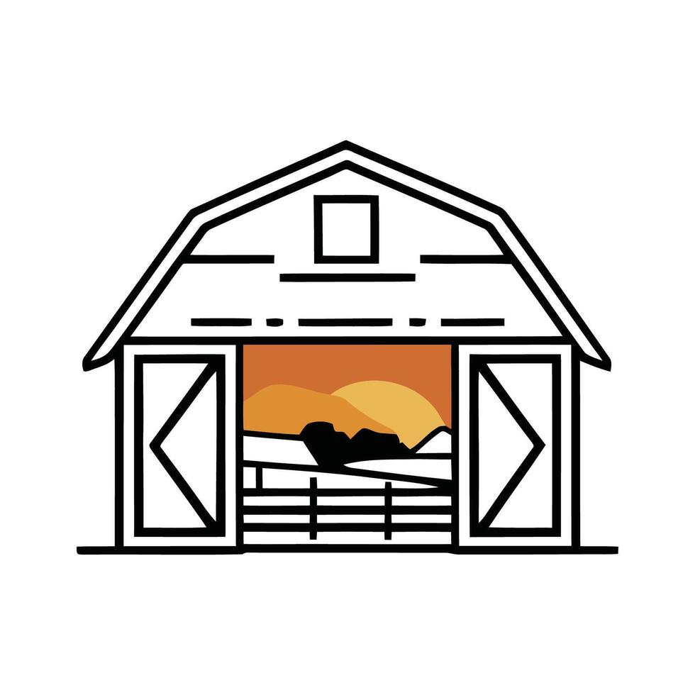 Barn with Countryside View Illustration vector