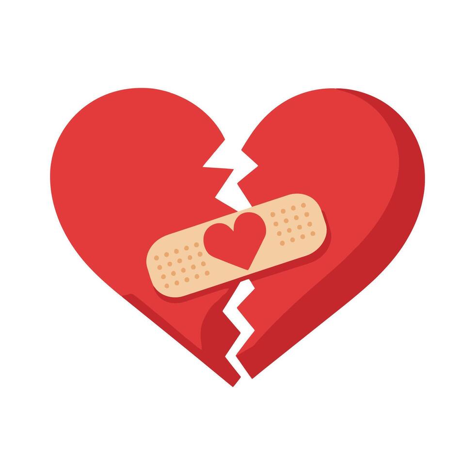 broken heart with bandage illustration vector