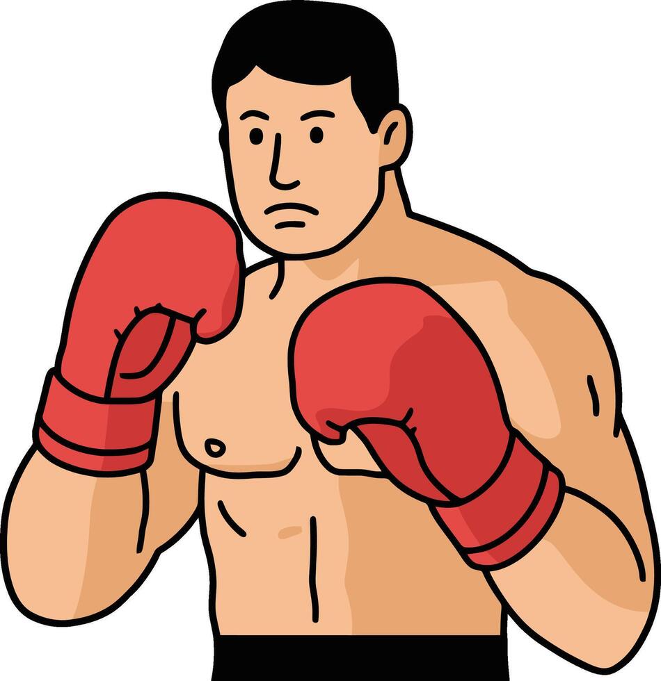 boxer in fighting stance wearing red gloves vector