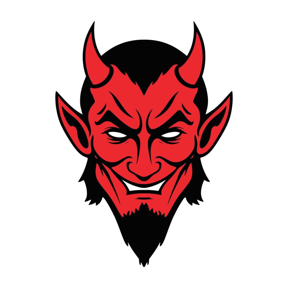 red devil head with horns and goatee mascot illustration vector