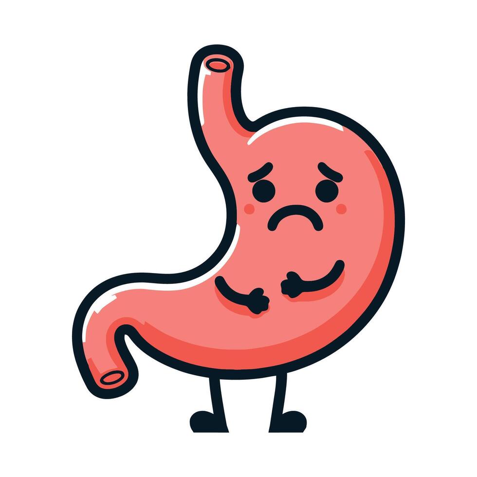 sad stomach cartoon character illustration vector