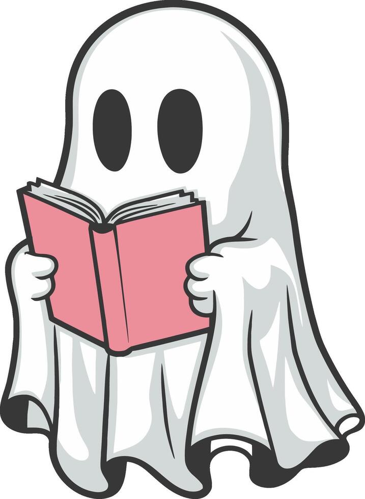 cartoon ghost reading book illustration vector