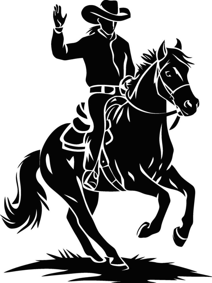 cowboy riding horse black silhouette vector