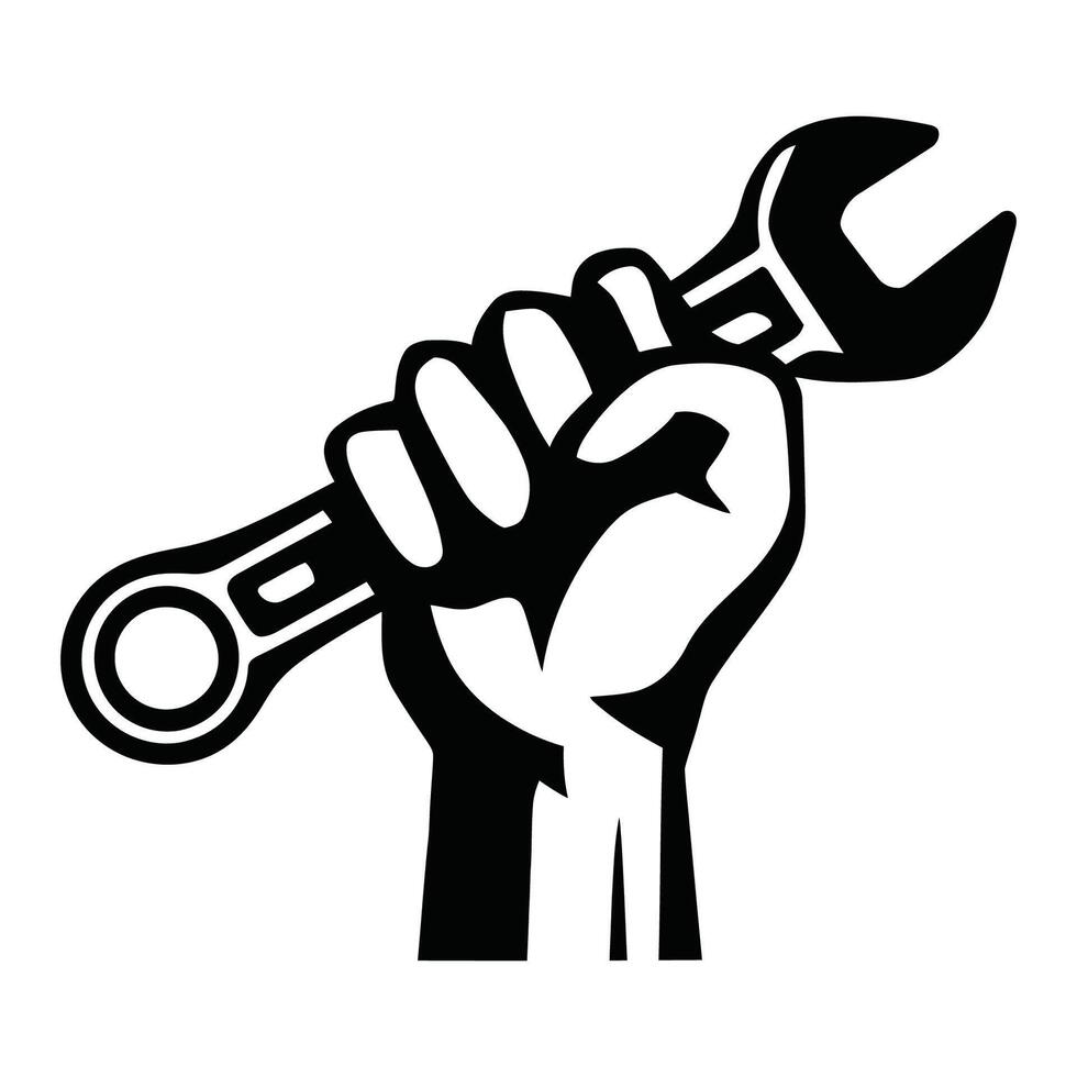 a human hand holding a wrench sketch illustration vector