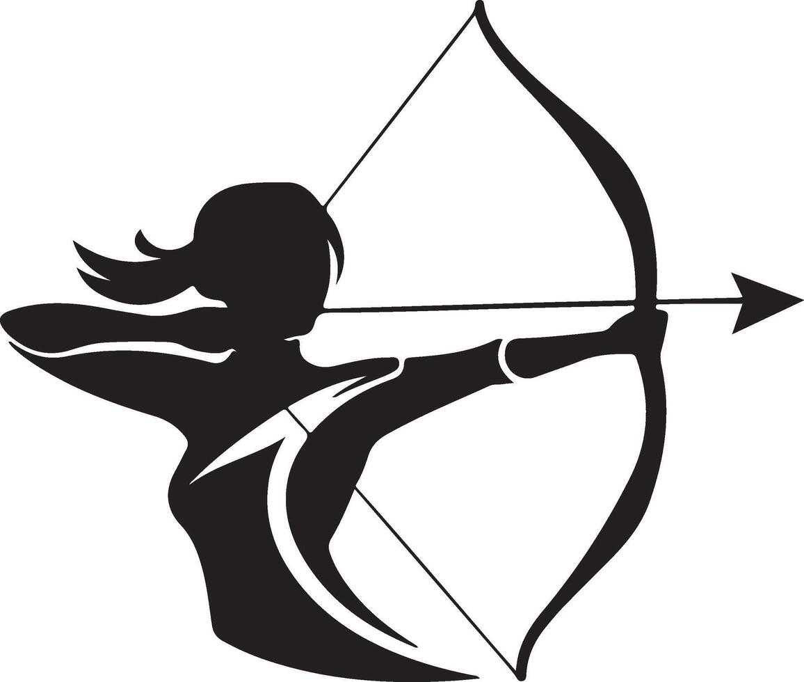 silhouette of female archer aiming with bow for logo design vector