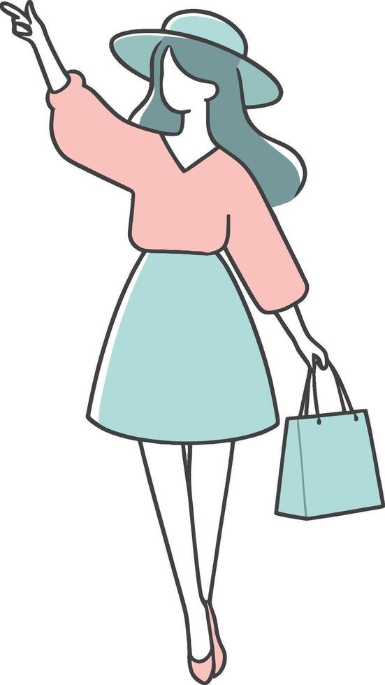 Stylish Woman Shopping Hand Drawn Illustration vector