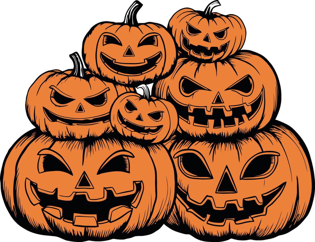 Jack o lantern halloween pumpkin stack illustration vector
