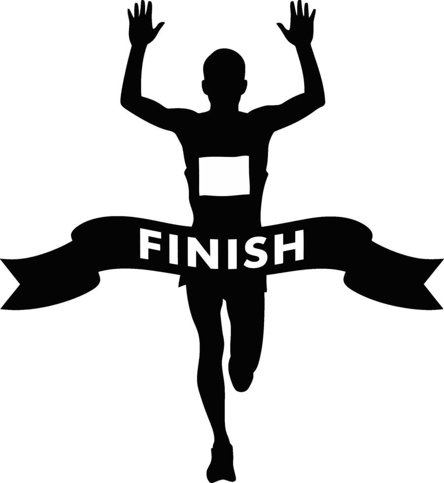 runner crossing finish line silhouette vector
