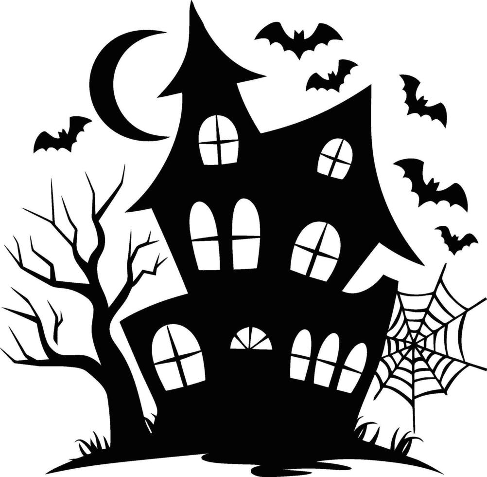 Halloween haunted house with bats silhouette vector