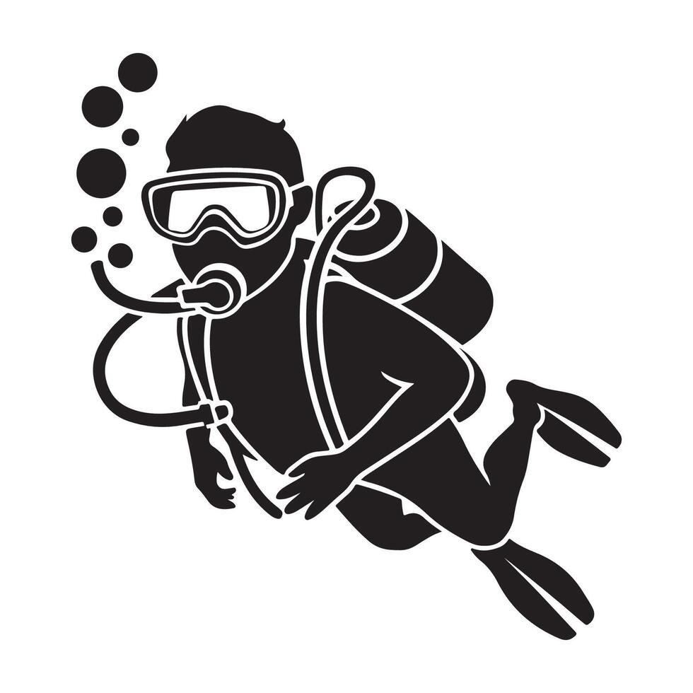 silhouette of a scuba diver underwater vector