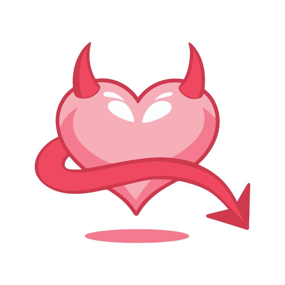 Pink devil heart with horns and tail illustration vector