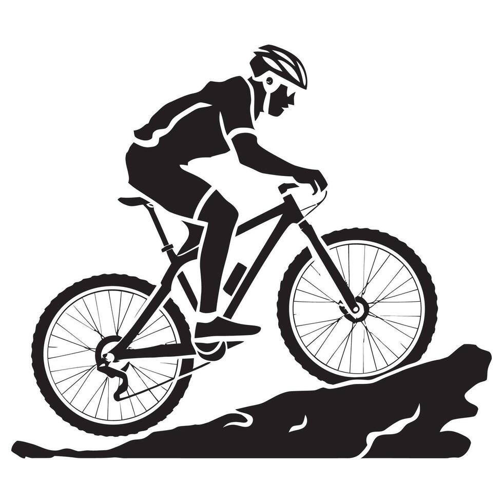 Mountain biker illustration in flat style with mountain landscape vector
