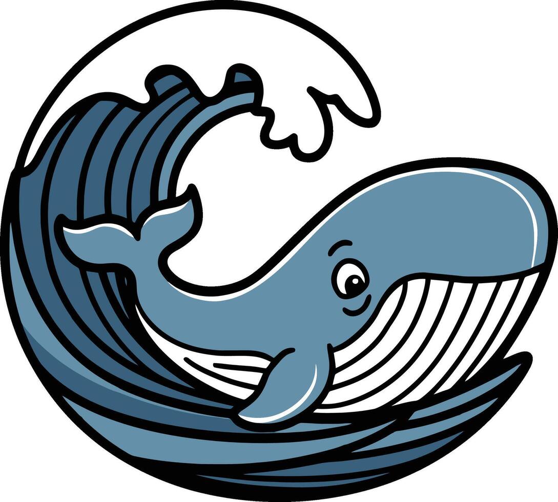 happy whale with wave illustration vector