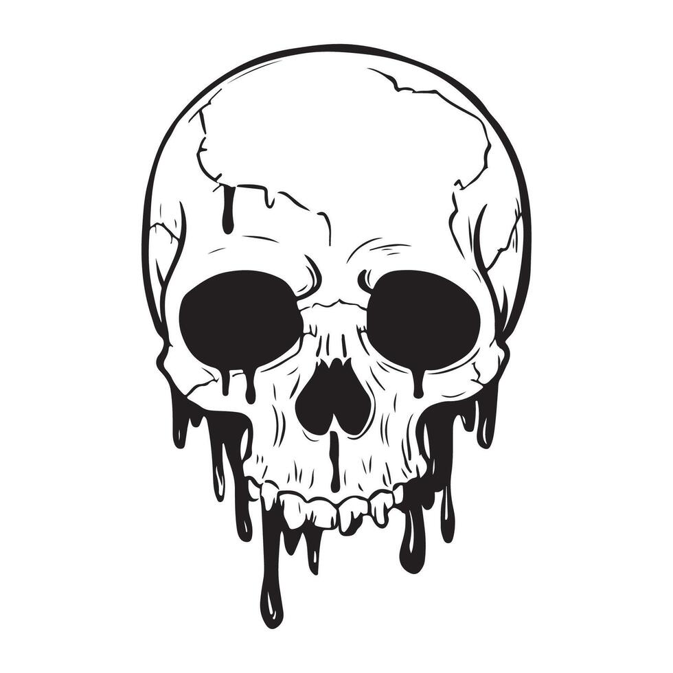 melting skull dripping black ink illustration vector