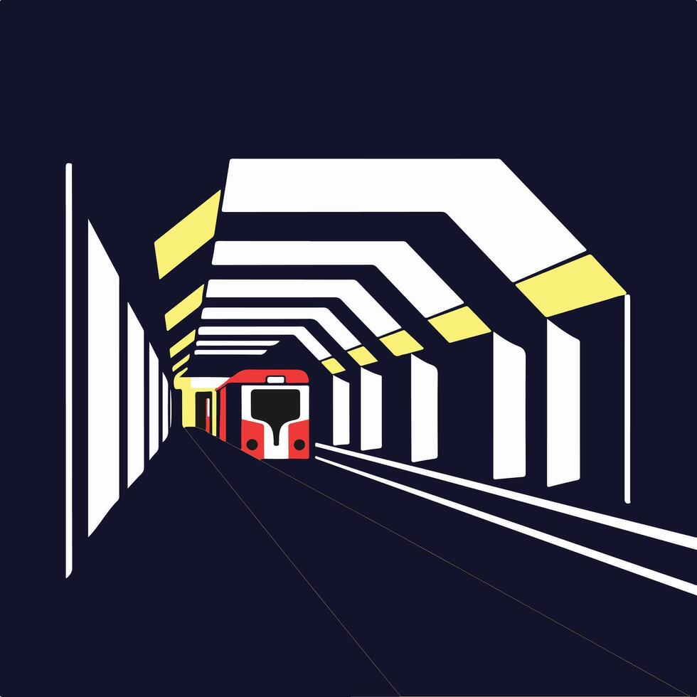 Cartoon Color Subway Station Interior Inside Scene Concept Flat Design Style. Subway, underground platform with modern train. Horizontal colorful illustration in flat style editable eps. vector