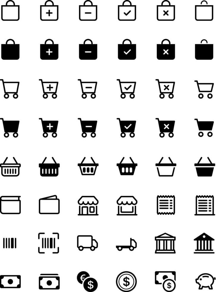 eCommerce icons set of shopping cart. Collection of web icons for online store, from various cart icons in various shapes. vector