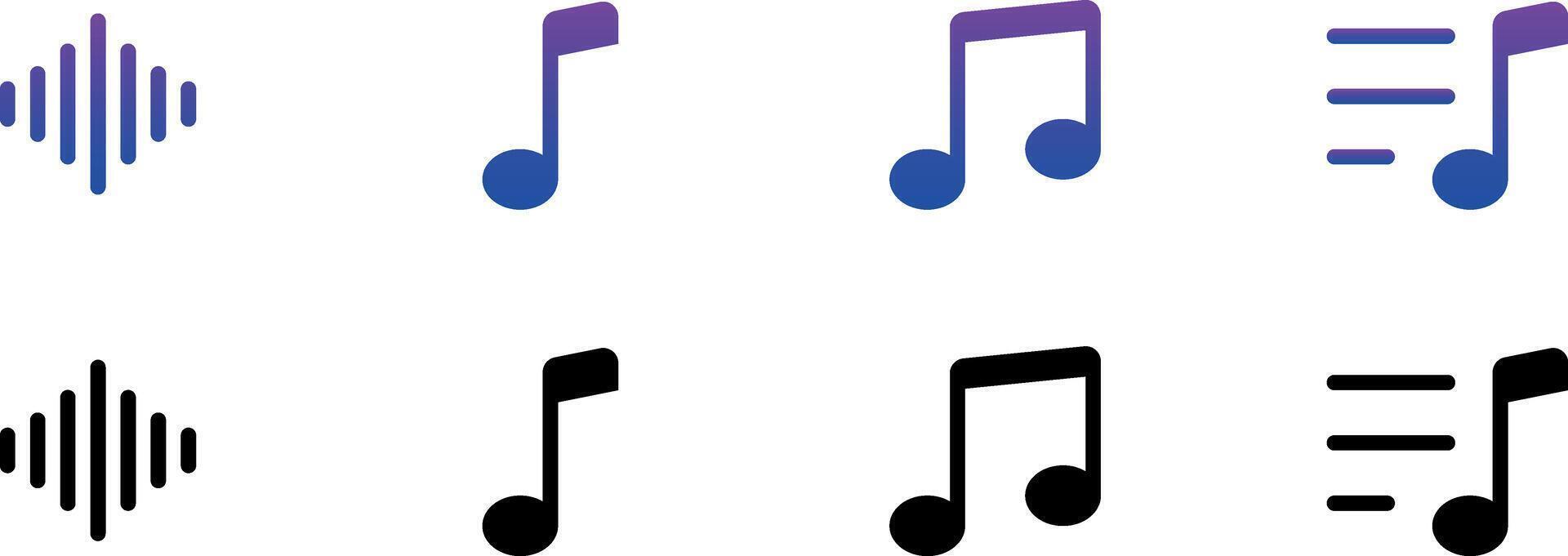 Set of all Musical notes Symbols and Annotations notes icon set, Music notes symbol, flat design in gradient and black fill editable illustration icons collection vector