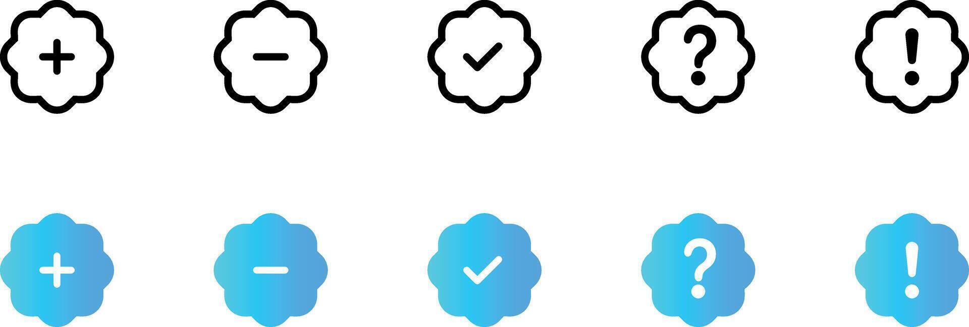 Patch plus minus badges icon set for interface. Set of new style gradient badges isolated on white. Math shapes icon set. Arrows illustration collection vector
