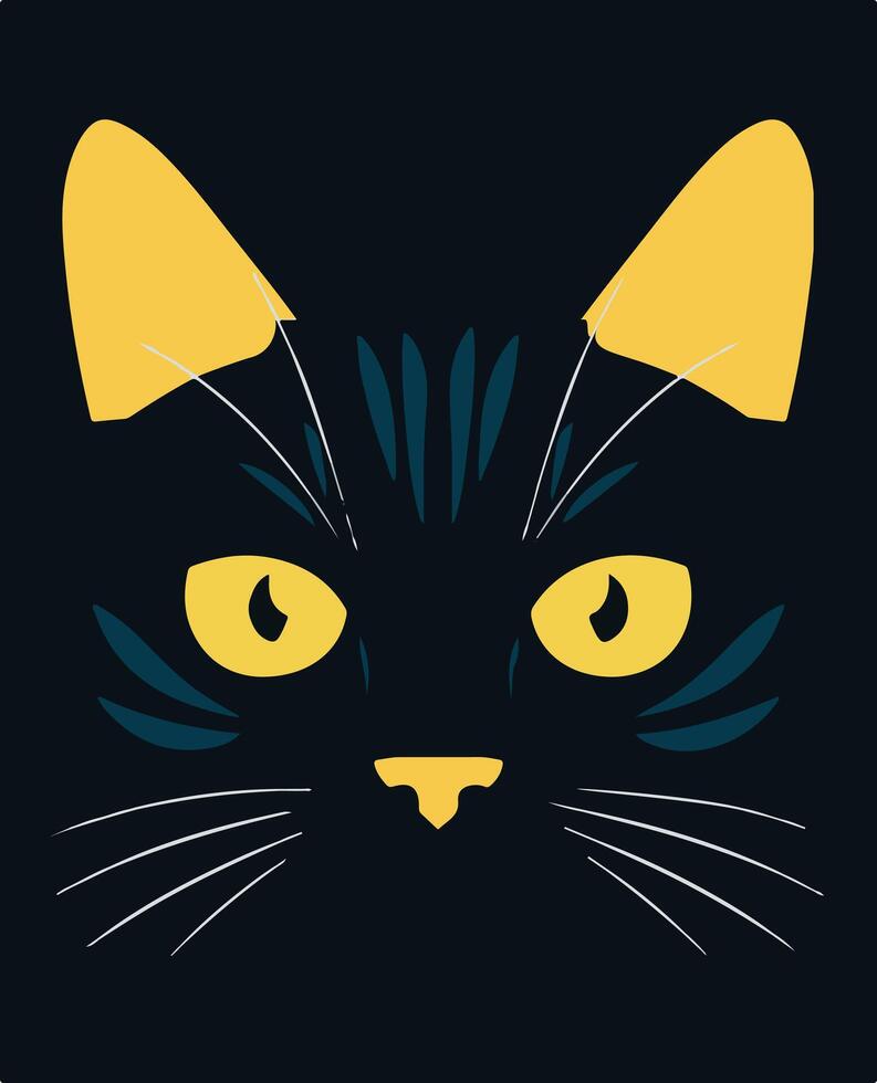 Black cat isolated on white background. Cats eyes in a dark yellow colour vector