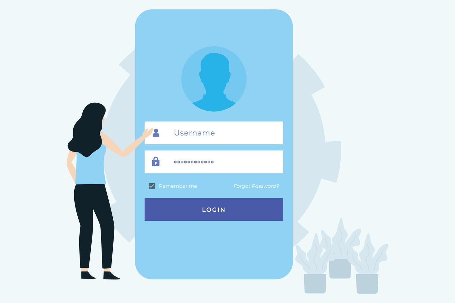 User login illustration with woman character vector
