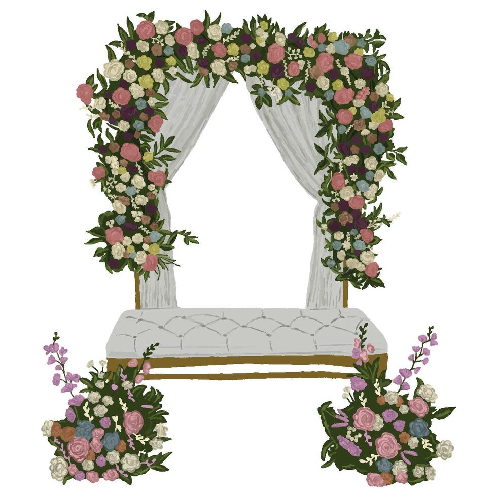 Wedding decoration, marriage wedding stage decoration for Hindu wedding card design vector