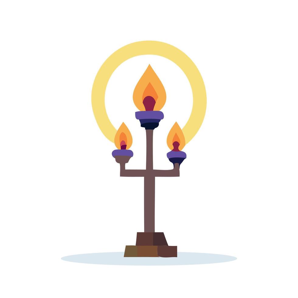 Elegant Trident Candle Holder with Glowing Flames Minimalist Illustration vector