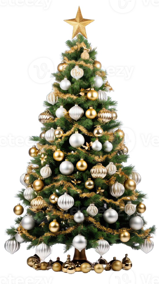 . Beautifully decorated Christmas tree isolated on a transparent background. png