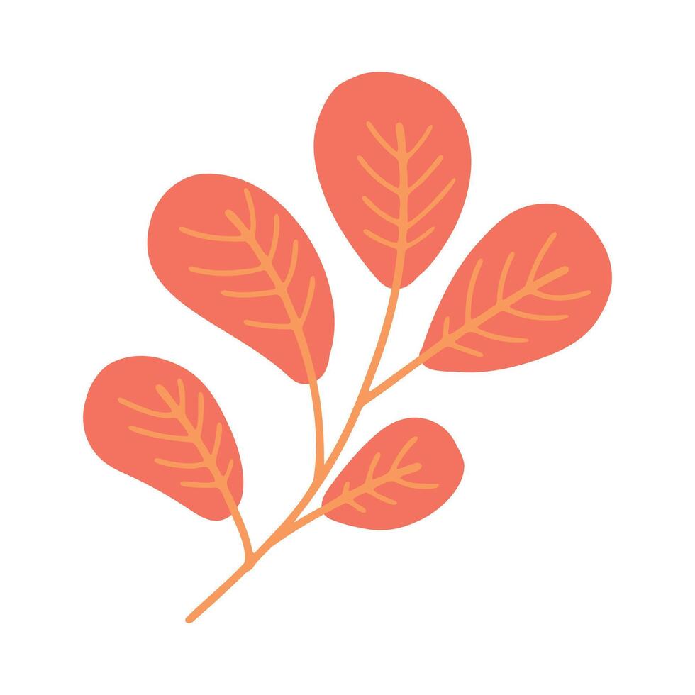 A simple illustration of a branch with five orange autumn leaves. The design features clean lines and minimal details, capturing the essence of fall with warm, vibrant colors vector