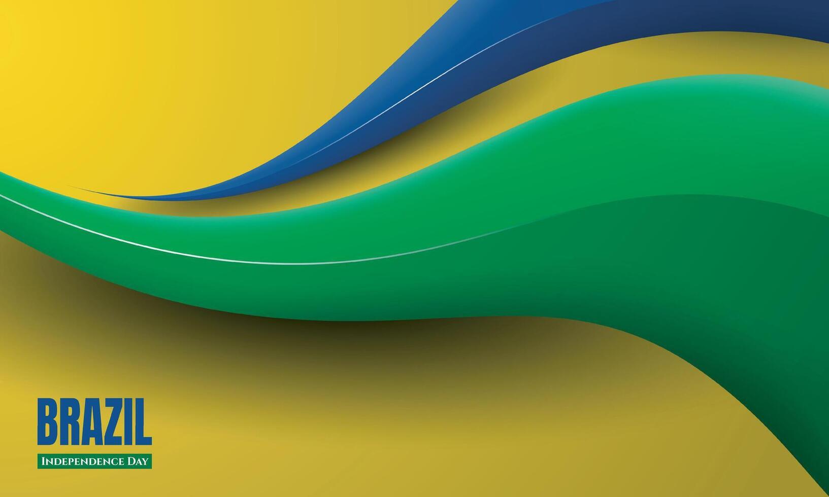 Waving green and blue 3d shape in semi rounded design with gradient yellow background. Good template for Brazil independence day design vector