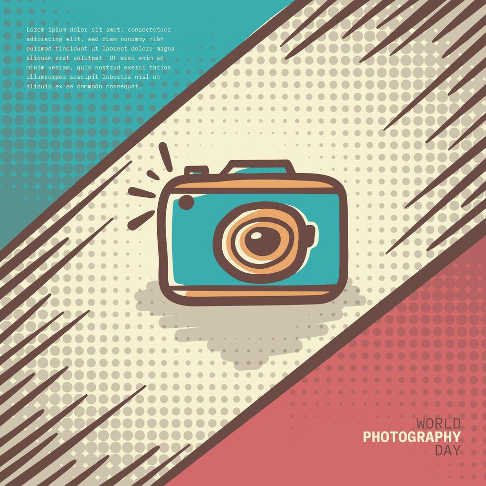 Cartoon hand drawn camera in kawaii vintage design. good template for world photography day vector