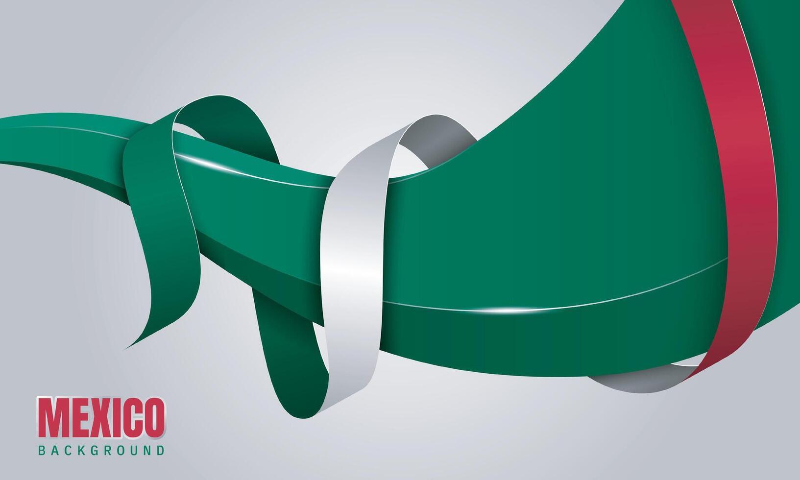 Mexico background design with flying big 3d green shape and wrapped with green white and red ribbon. Good template for mexico national day or independence day vector
