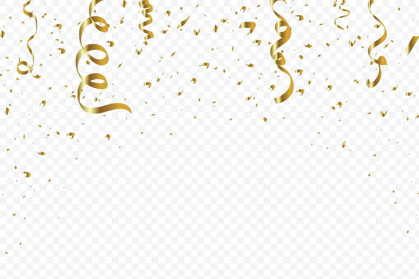 Beautiful golden confetti falling on a. Golden tinsel and ribbon for party elements. Glossy gold paper cut celebration background. Luxury anniversary element design. vector