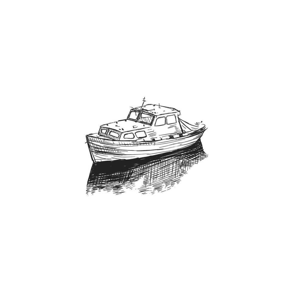 A hand-drawn sketch of a small boat on the water vector