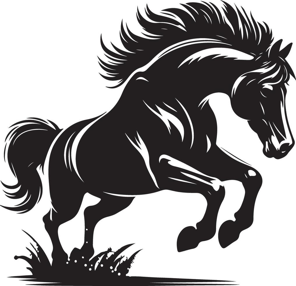 black silhouette of jumping horse on white background of illustration vector