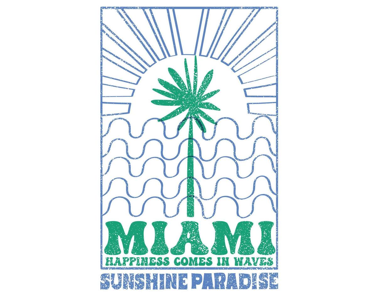 Miami sunshine paradise artwork. Sunshine paradise graphic print design. Enjoy beach life. Summer vibes artwork. Surf club design. Big wave artwork. Beach modern abstract art. Enjoy beach life. vector