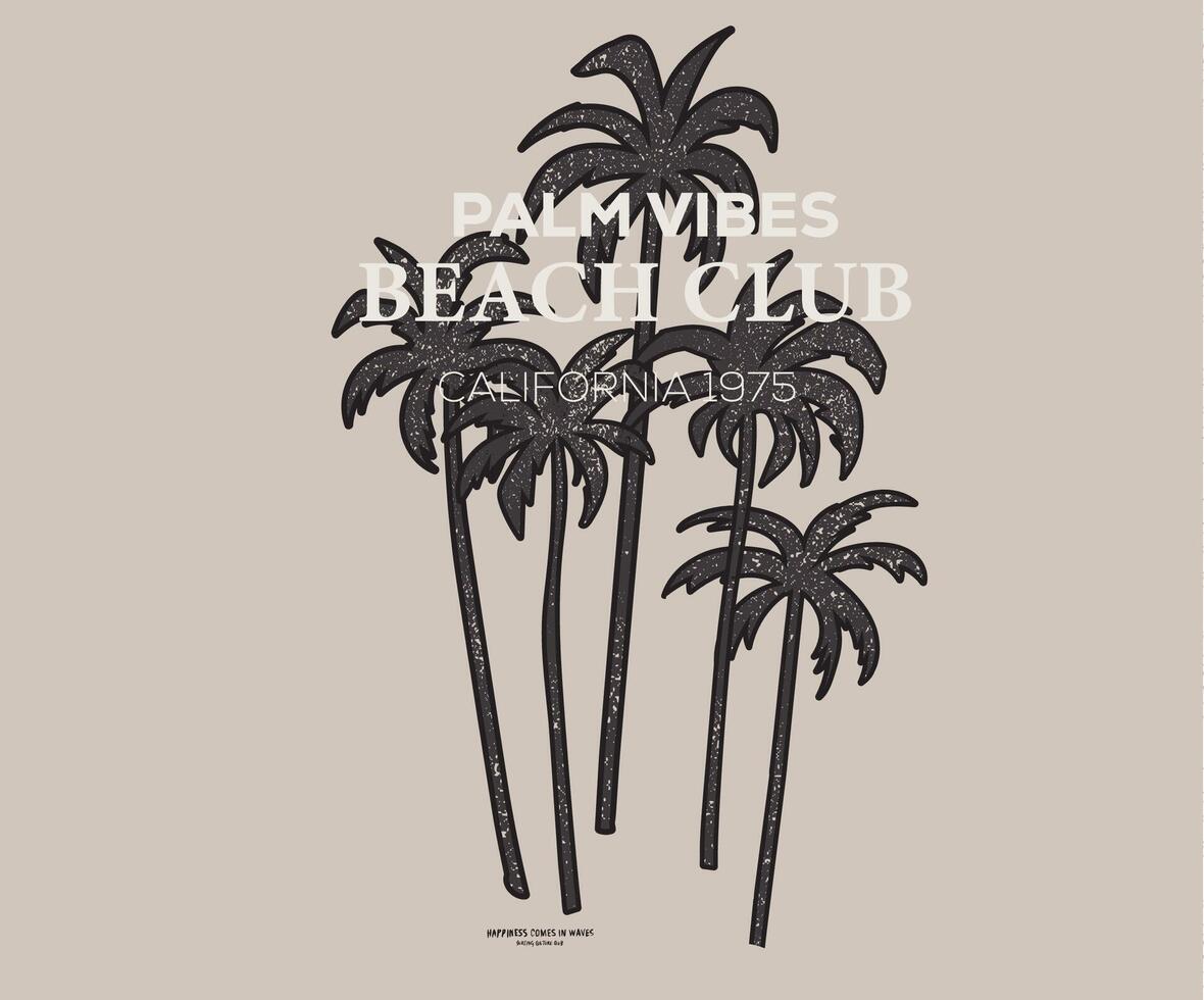 Palm vibes beach club. Palm beach paradise club artwork. Sunshine paradise graphic print design. Enjoy beach life. Summer vibes artwork. Surf club design. Big wave artwork. vector