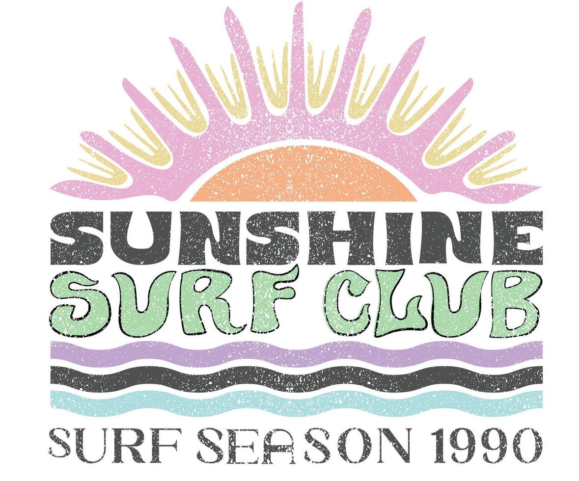 Summer vibes artwork. Surf club design. Big wave artwork. Sunshine Surf club artwork. Enjoy beach life. vector