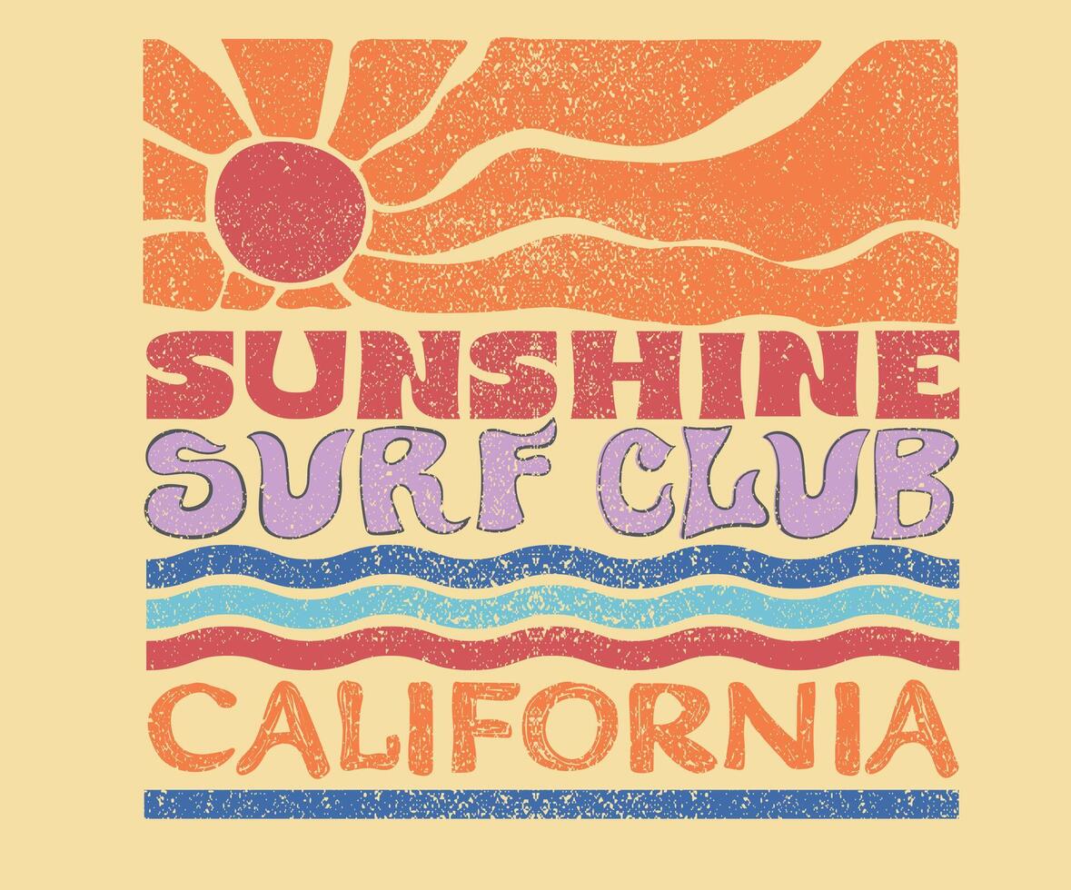 California beach vibes artwork. Surf club design. Big wave artwork. Sunshine Surf club artwork. vector