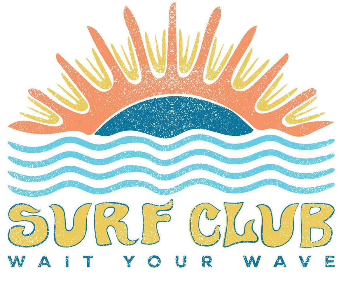Sunshine Surf club artwork. Enjoy beach life. Summer vibes artwork. Surf club design. Big wave artwork. vector