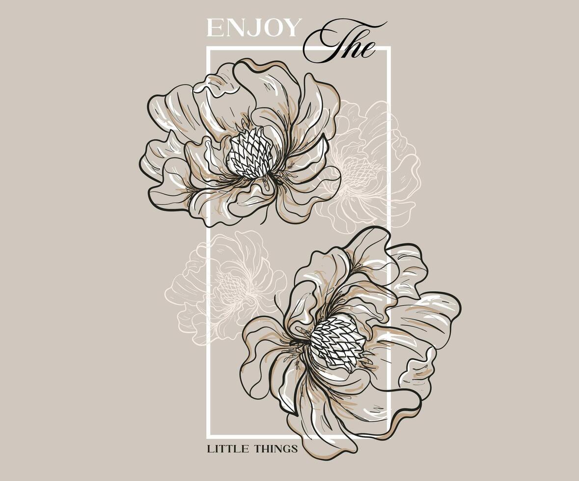 Enjoy little things. Flower abstract modern painting. Beautiful abstract flower and quote. Keep on growing. vector