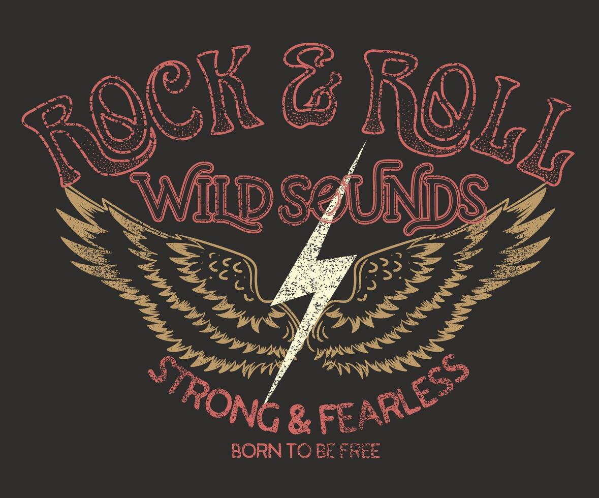 Rock star never die. Wild sounds. Rock and roll graphic print design for apparel, stickers, posters and background. Eagle fly artwork design for shirt and others. vector