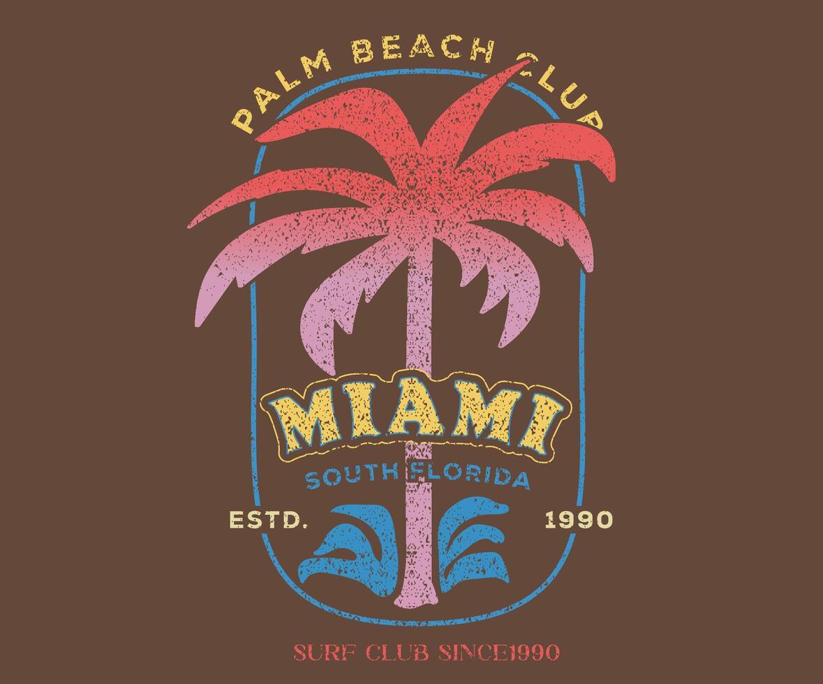 Palm tree. Miami sunshine paradise artwork. Sunshine paradise graphic print design. Enjoy beach life. Summer vibes artwork. Surf club design. Big wave artwork. Enjoy beach life. vector