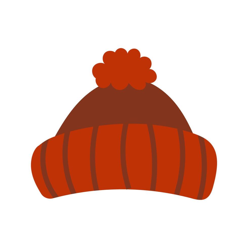 Hand drawn Illustration of Red Knit Winter Hat with Pom-Pom isolated on White Background. vector