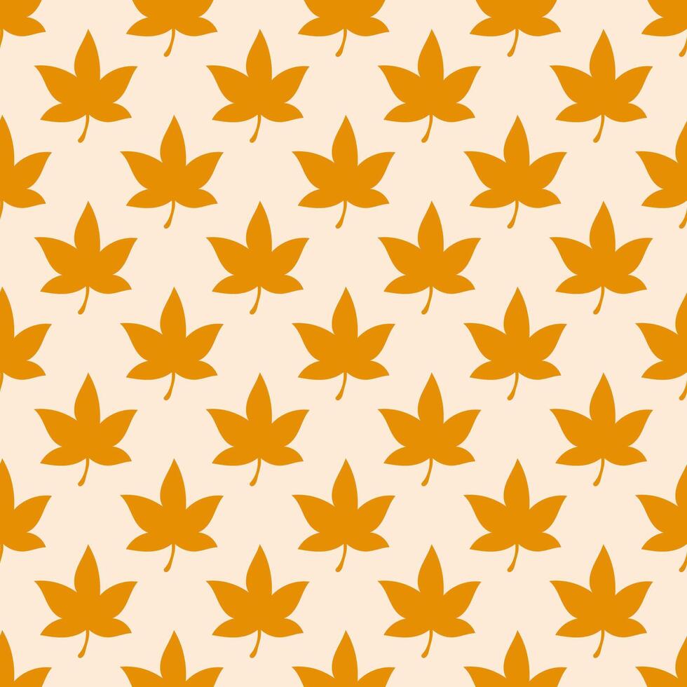 Maple Leaf Repeating Fall Pattern - Seamless Autumn Background with Orange Leaves on Beige. vector