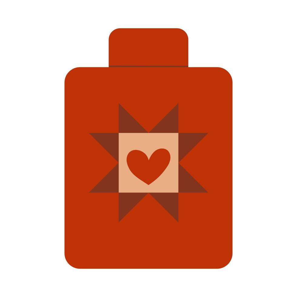 Hand drawn flat illustration of red hot water bottle with heart isolated on white background. vector