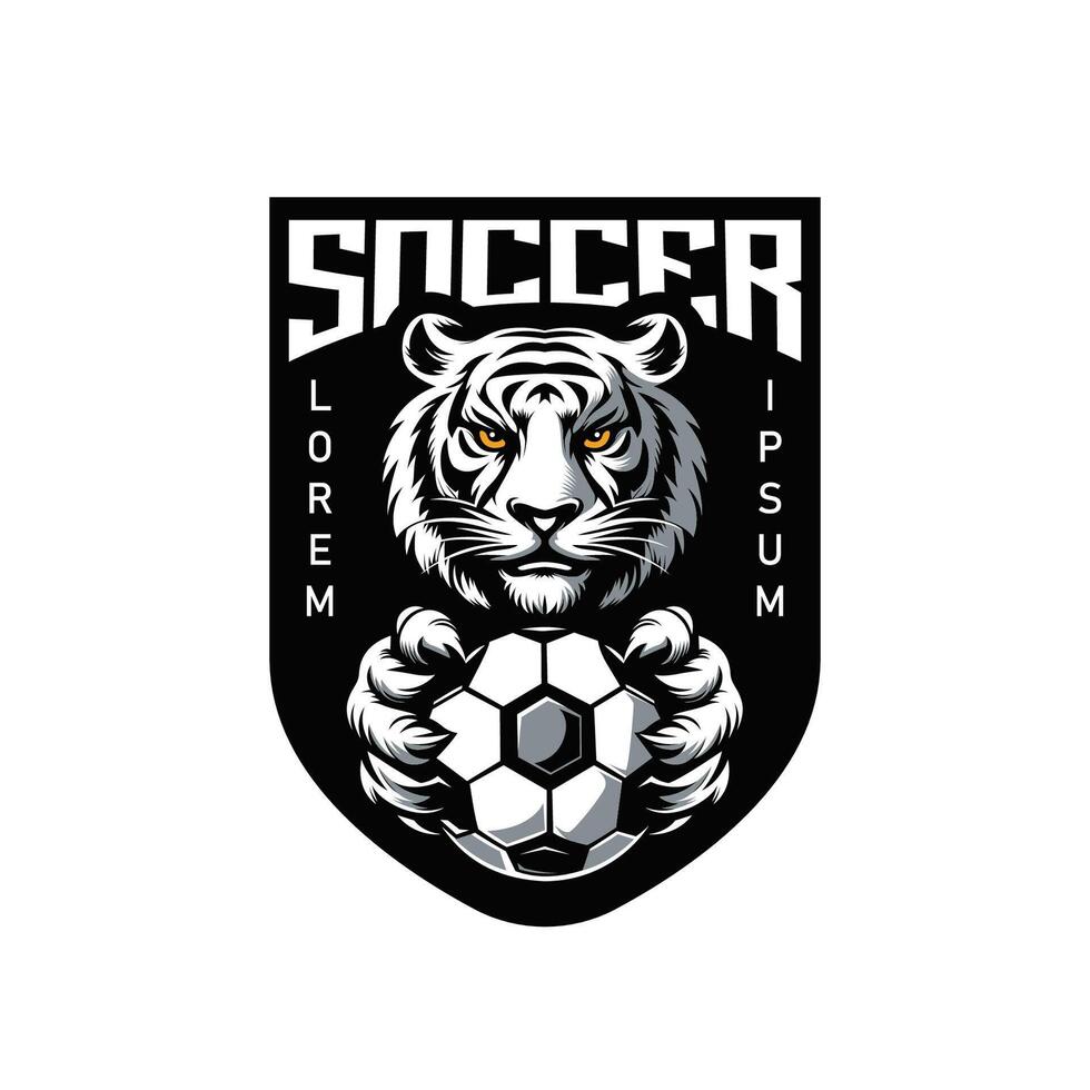 soccer or football logo design. tiger holding ball vector