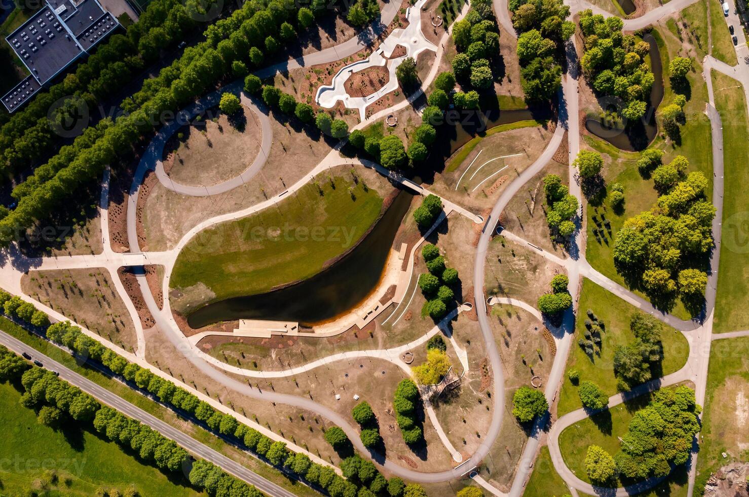 New redesigned Victory park in Riga, Latvia with a pond and pedestrian walks photo