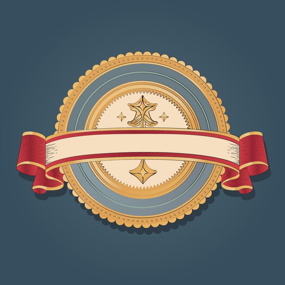 Gold Medallion with Red and Gold Banner Ribbon vector